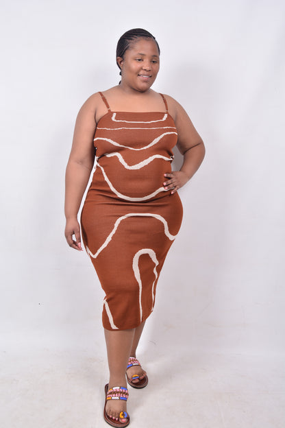 T8248 UB3600 Ladies Brown & Beige Woollen Dress