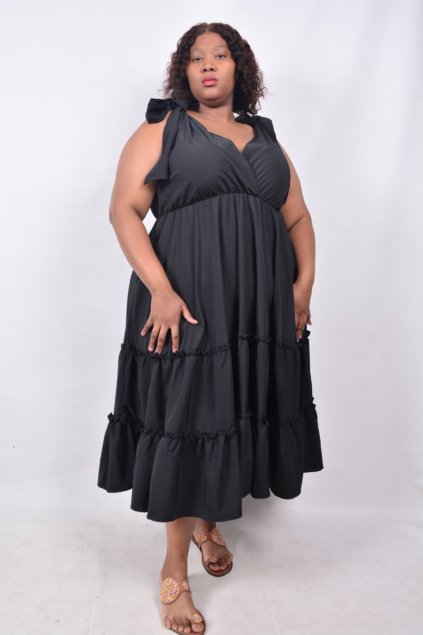 T8251 MQ2030 Ladies Black Dress with 2 shoulder straps