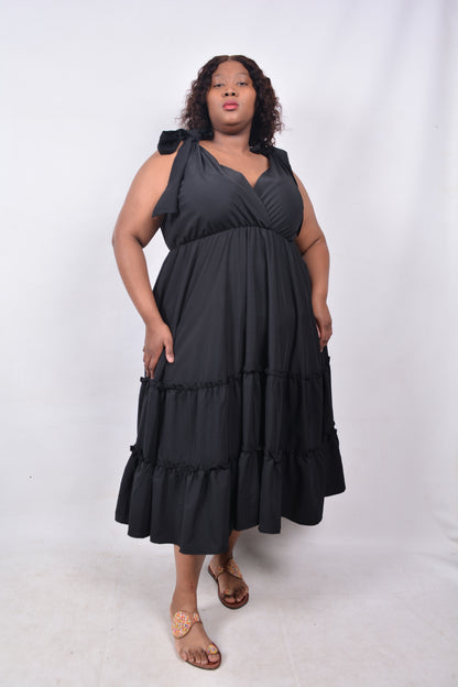 T8251 MQ2030 Ladies Black Dress with 2 shoulder straps