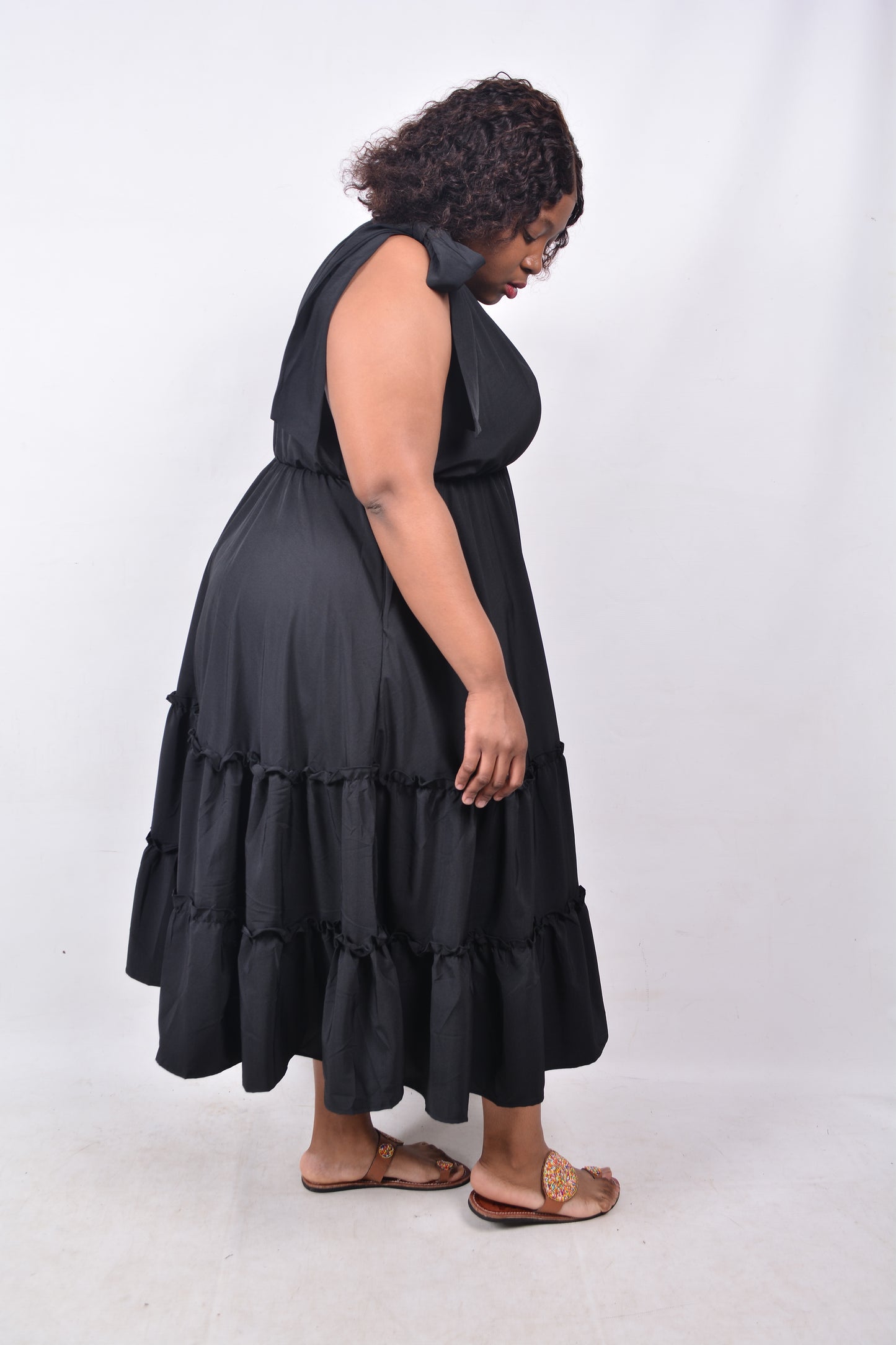 T8251 MQ2030 Ladies Black Dress with 2 shoulder straps