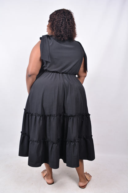 T8251 MQ2030 Ladies Black Dress with 2 shoulder straps