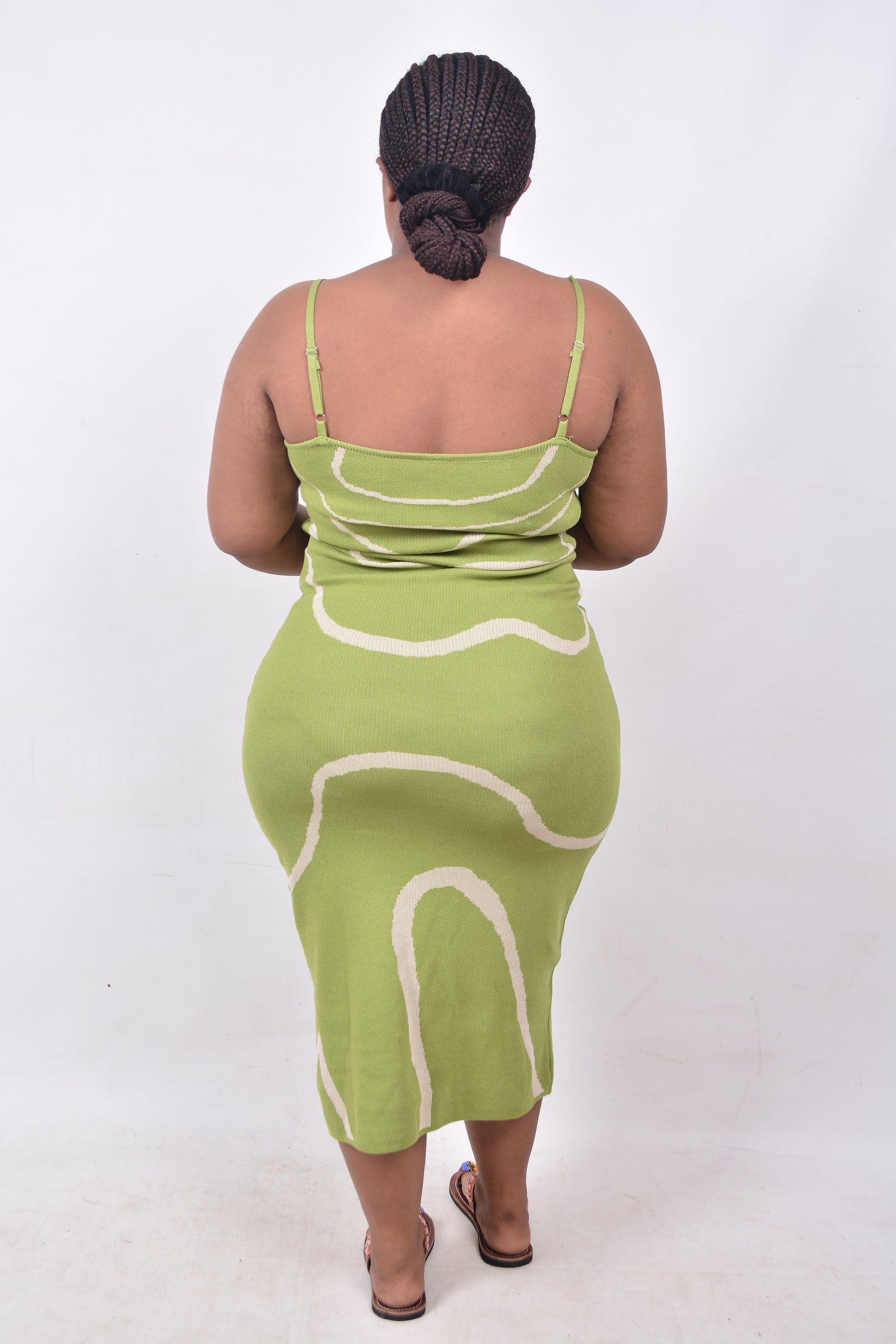 T8250 Ladies Green & Beige Woollen Dress