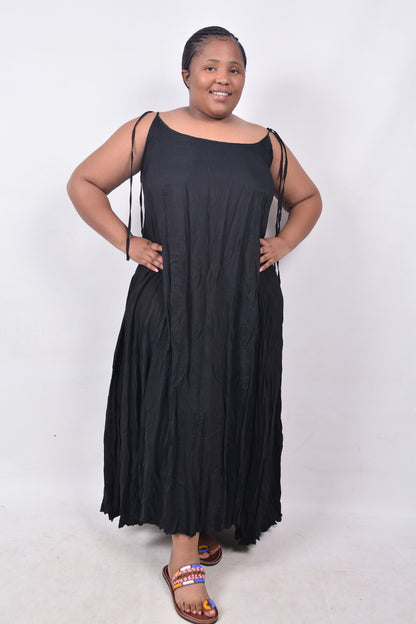 T8253 Ladies Free Flowing Black Maxi Dress with shoulder straps
