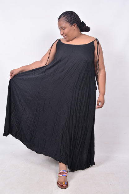 T8253 Ladies Free Flowing Black Maxi Dress with shoulder straps