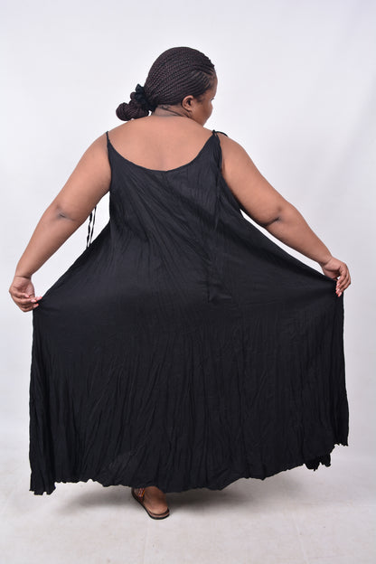 T8253 Ladies Free Flowing Black Maxi Dress with shoulder straps