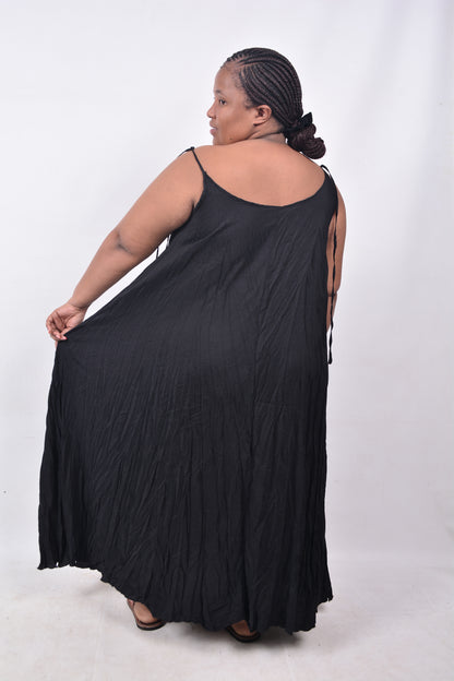 T8253 Ladies Free Flowing Black Maxi Dress with shoulder straps