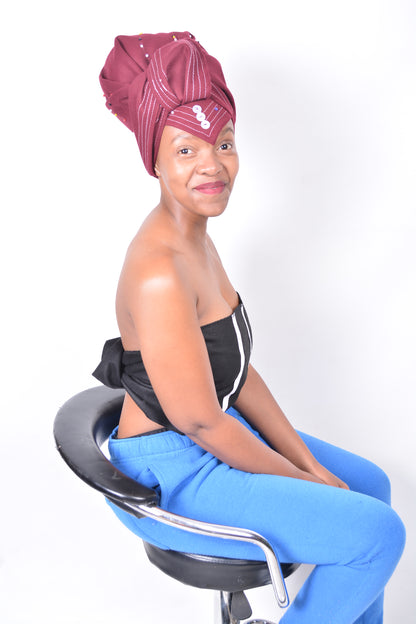 T8282 Ladies Maroon African Beaded Hearts Duke