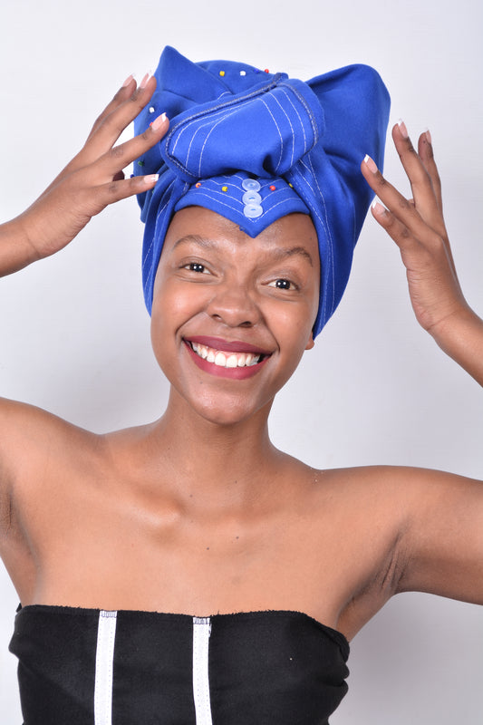 T8283 Ladies Royal Blue African Beaded Hearts Duke