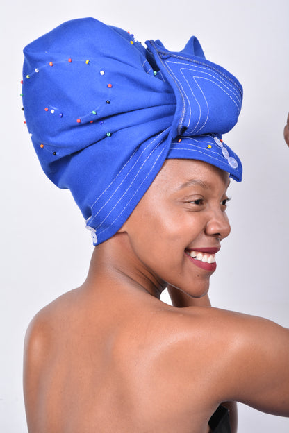 T8283 Ladies Royal Blue African Beaded Hearts Duke