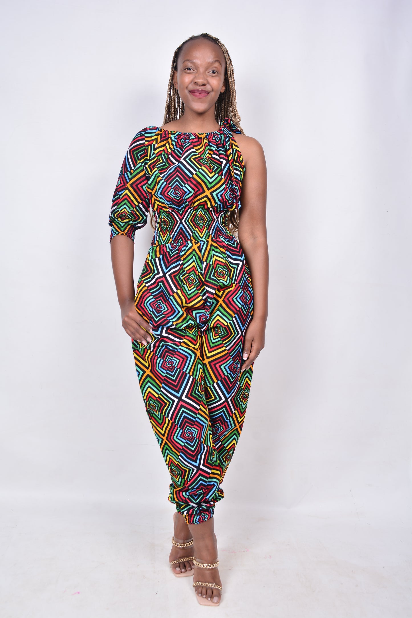 T8279 Ladies African Kente Fabric multi-colour Jumpsuit