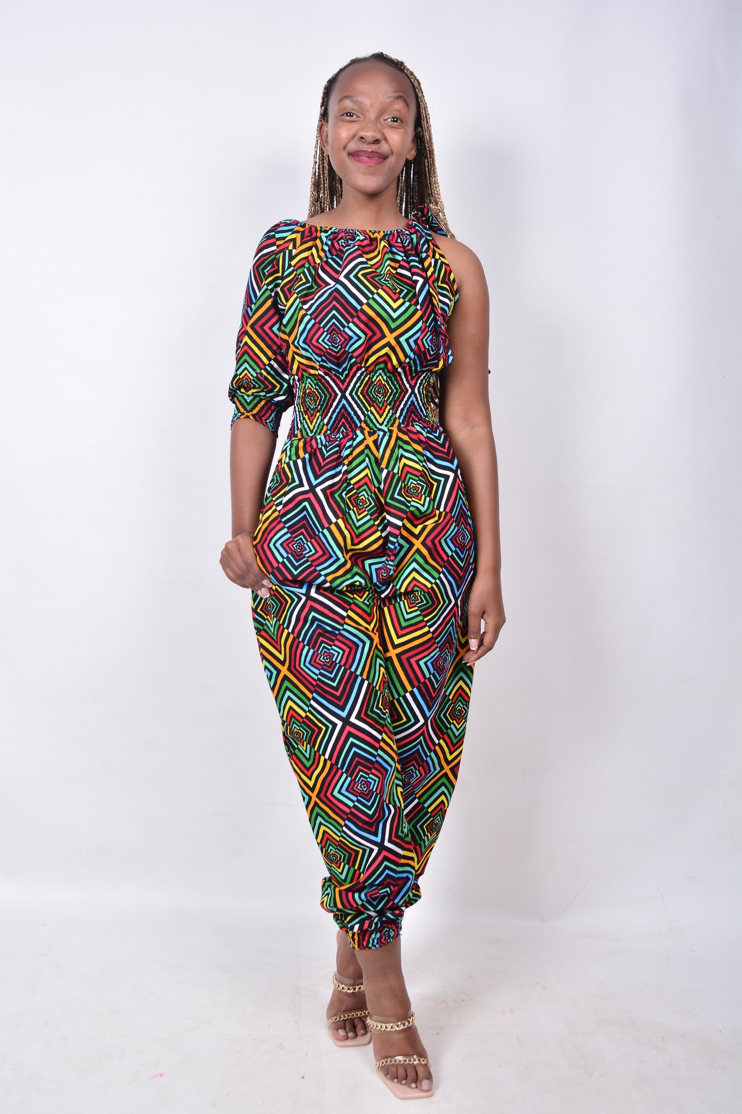 T8279 Ladies African Kente Fabric multi-colour Jumpsuit