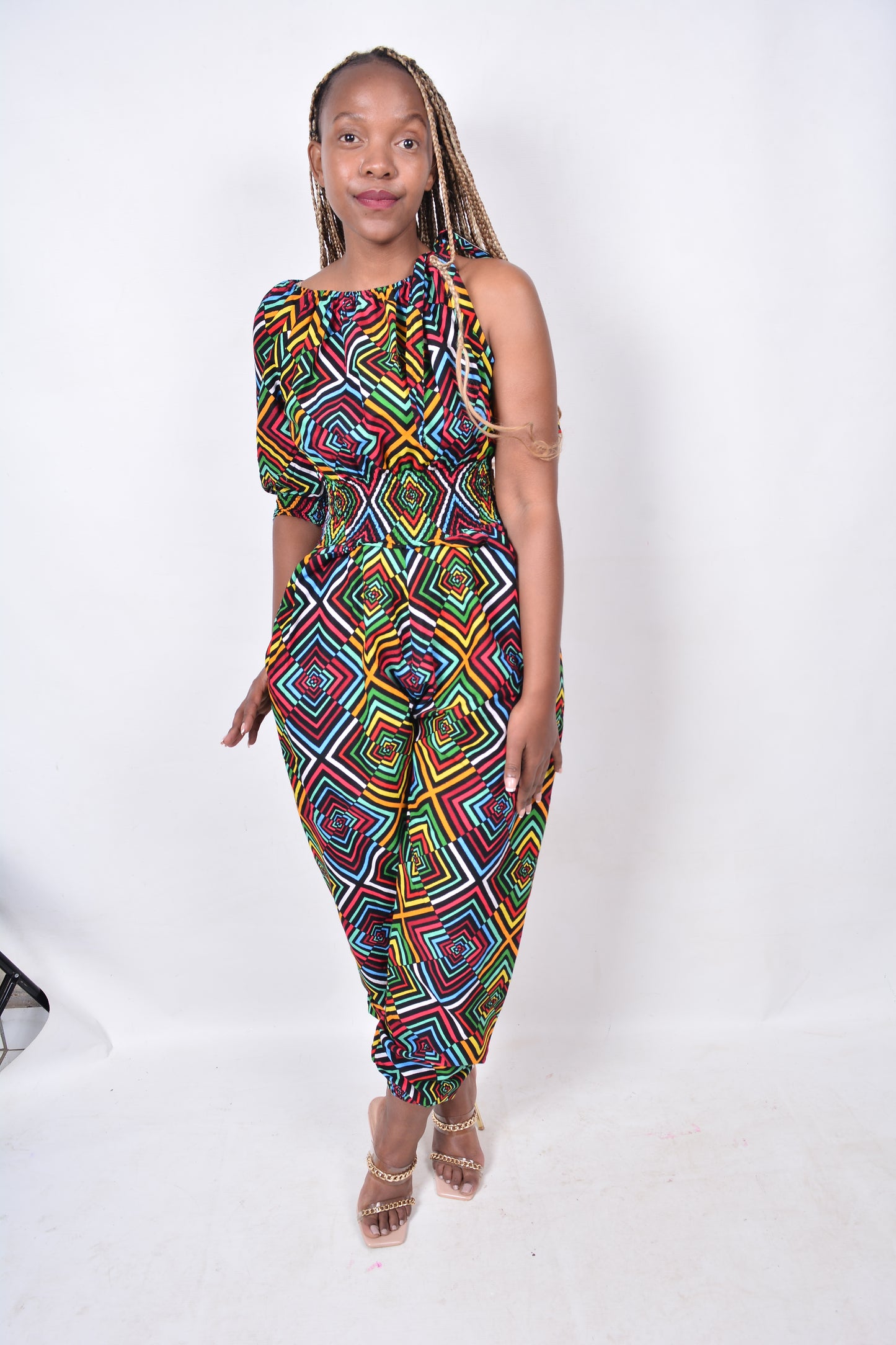 T8279 Ladies African Kente Fabric multi-colour Jumpsuit