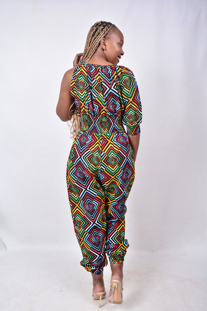 T8279 Ladies African Kente Fabric multi-colour Jumpsuit