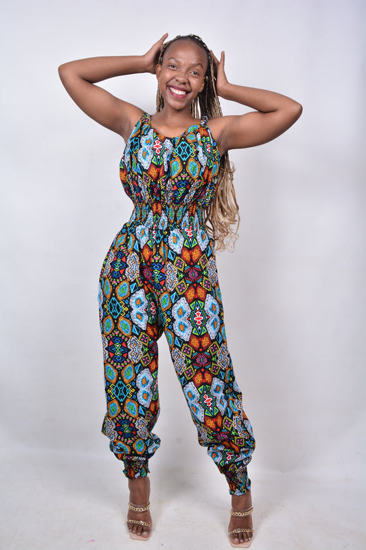 T8280 Ladies African Kente Fabric multi-colour Jumpsuit