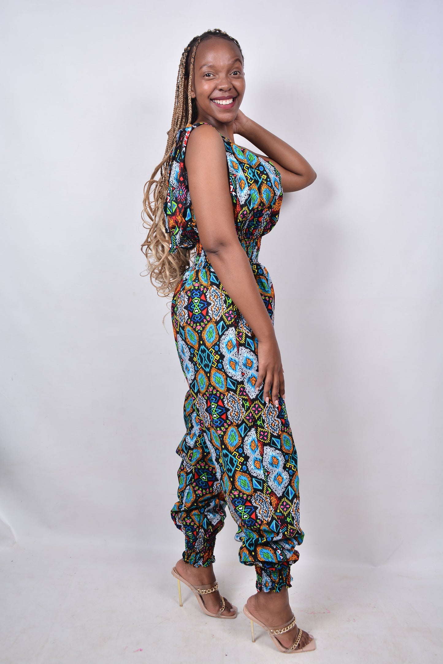 T8280 Ladies African Kente Fabric multi-colour Jumpsuit