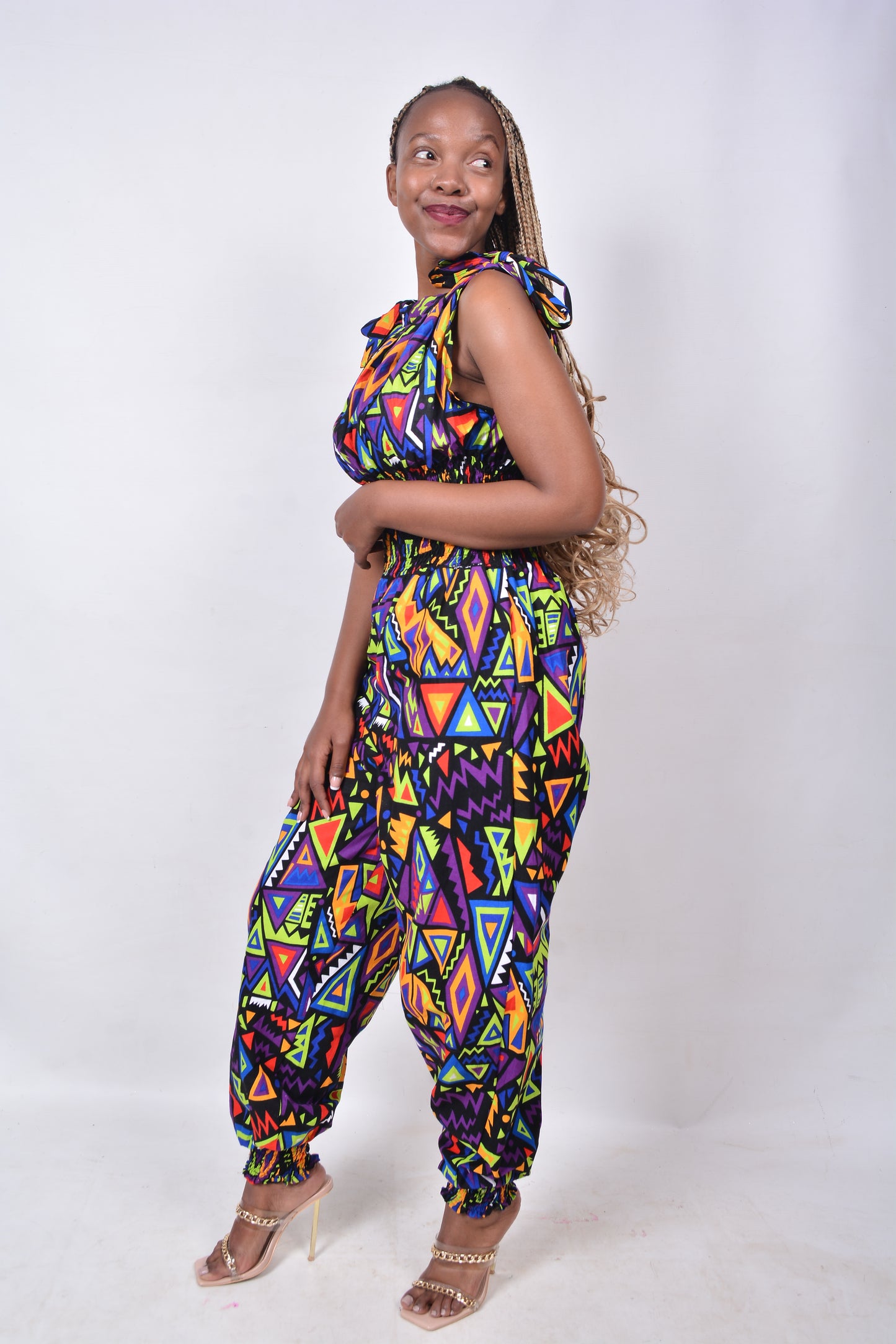 T8281 Ladies African Kente Fabric multi-colour Jumpsuit