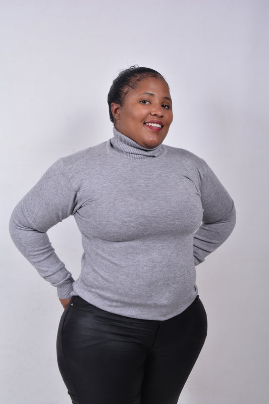 T8268 Unisex Long Sleeved Light Grey Woollen Turtle Neck