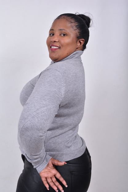 T8268 Unisex Long Sleeved Light Grey Woollen Turtle Neck