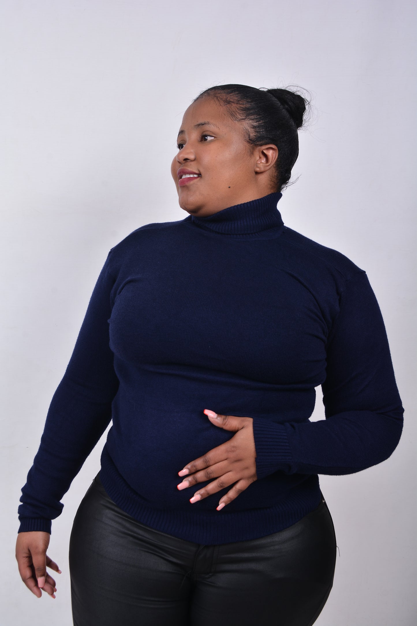 T8266 Unisex Long Sleeved Navy Blue Woollen Turtle Neck