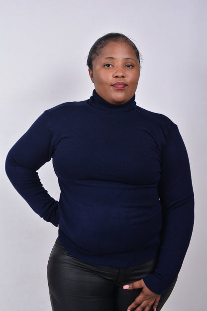 T8266 Unisex Long Sleeved Navy Blue Woollen Turtle Neck