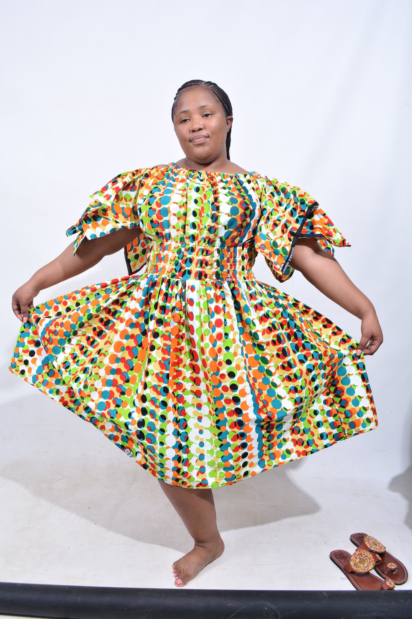 T8208 Traditional African Kente Fabric Blue Mustard Black Dress