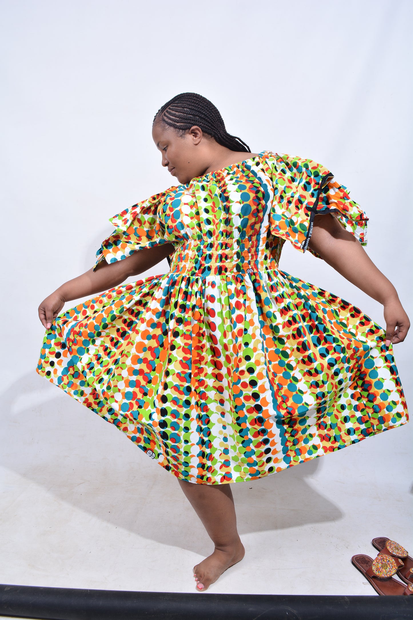 T8208 Traditional African Kente Fabric Blue Mustard Black Dress