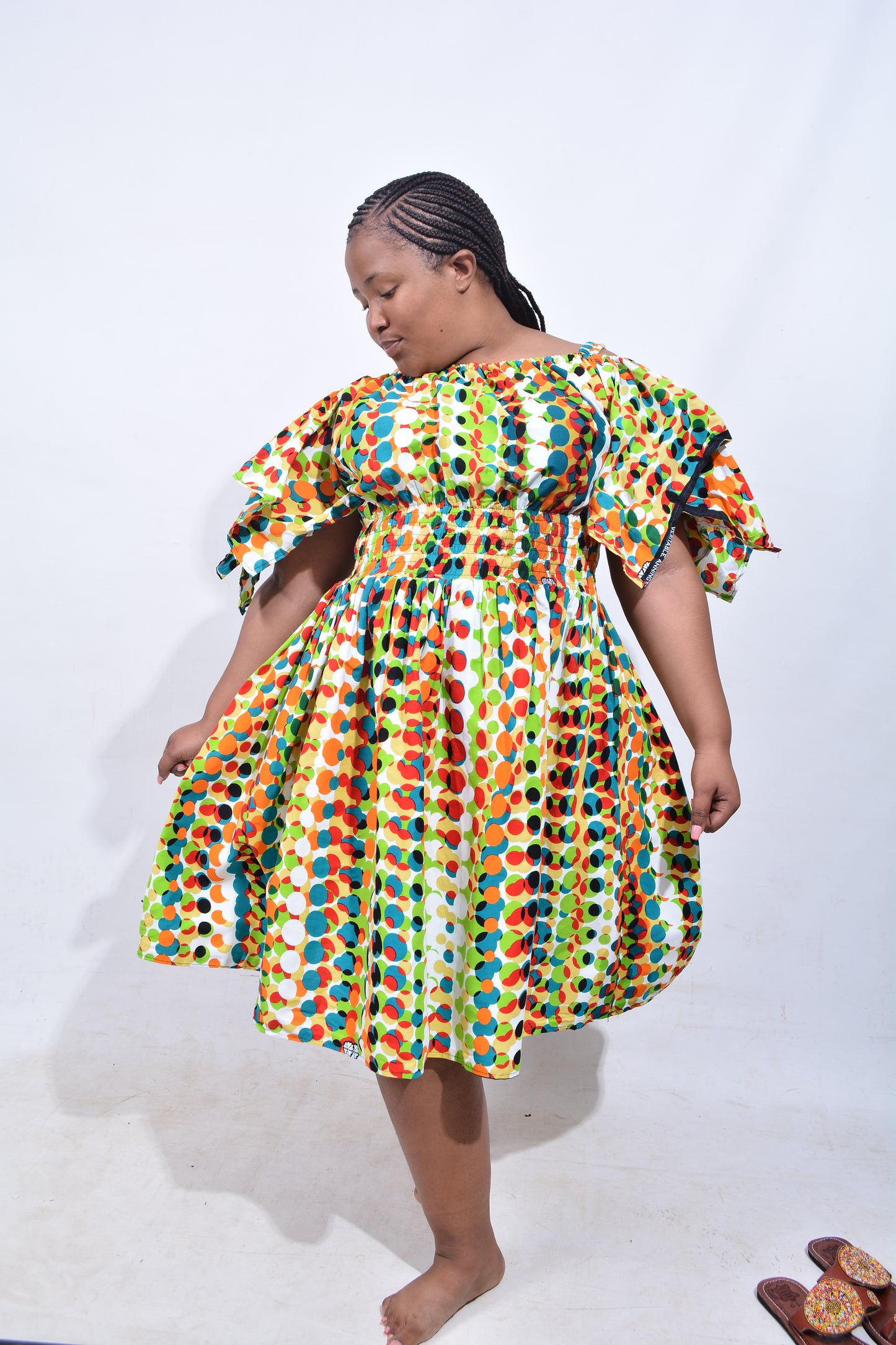 T8208 Traditional African Kente Fabric Blue Mustard Black Dress