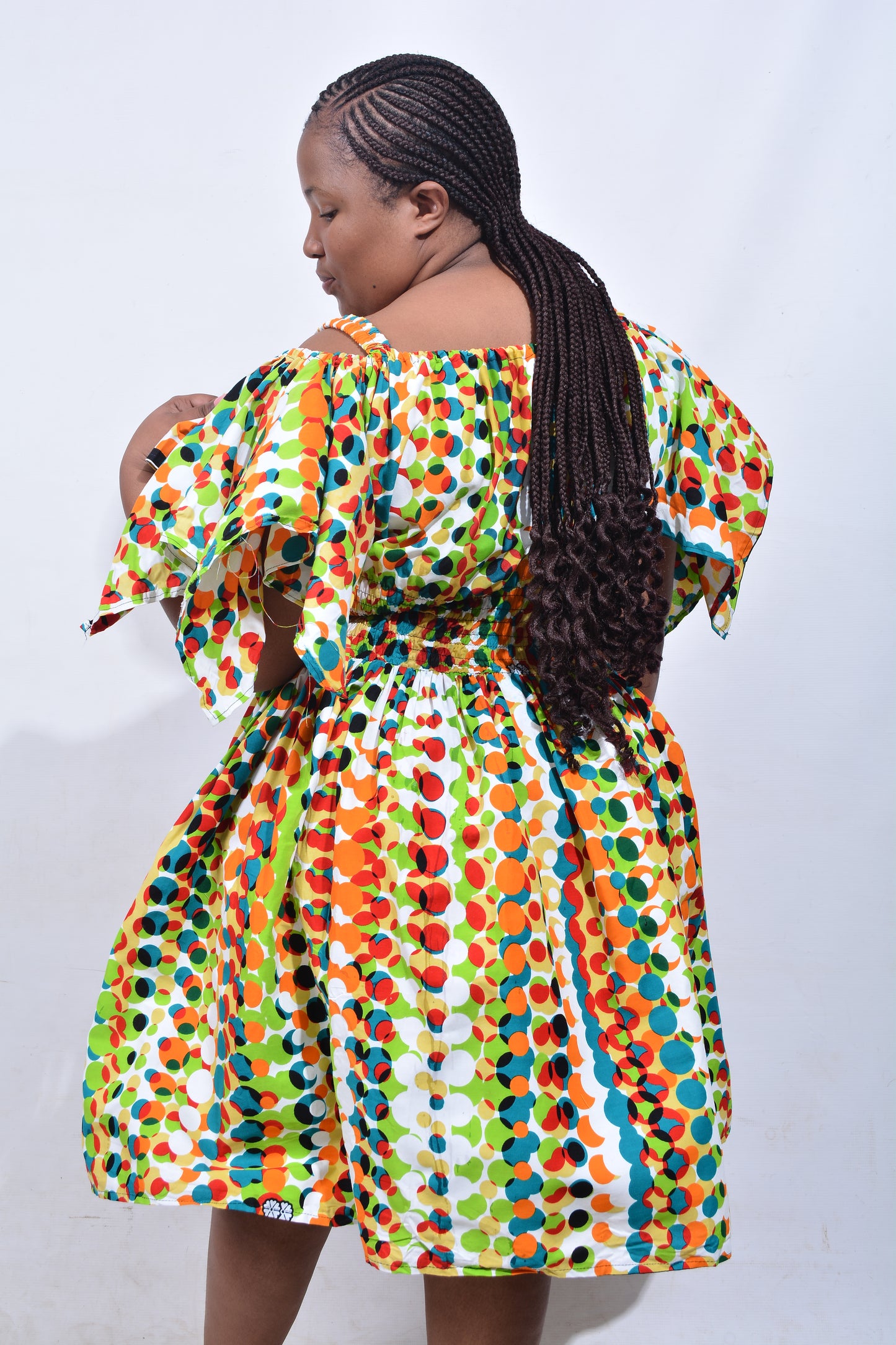 T8208 Traditional African Kente Fabric Blue Mustard Black Dress