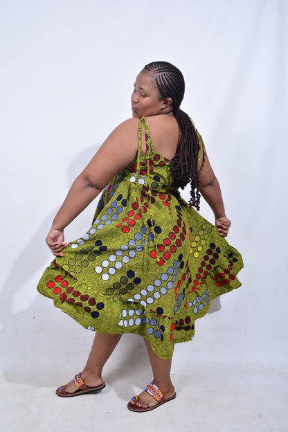 T8210 Traditional African Kente Fabric Yellow, Red, White & Black Dress