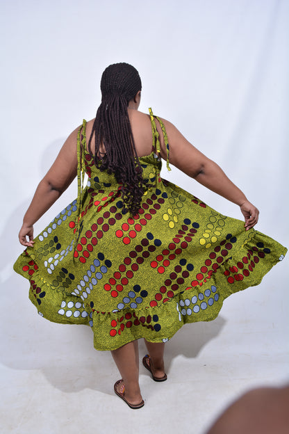 T8210 Traditional African Kente Fabric Yellow, Red, White & Black Dress