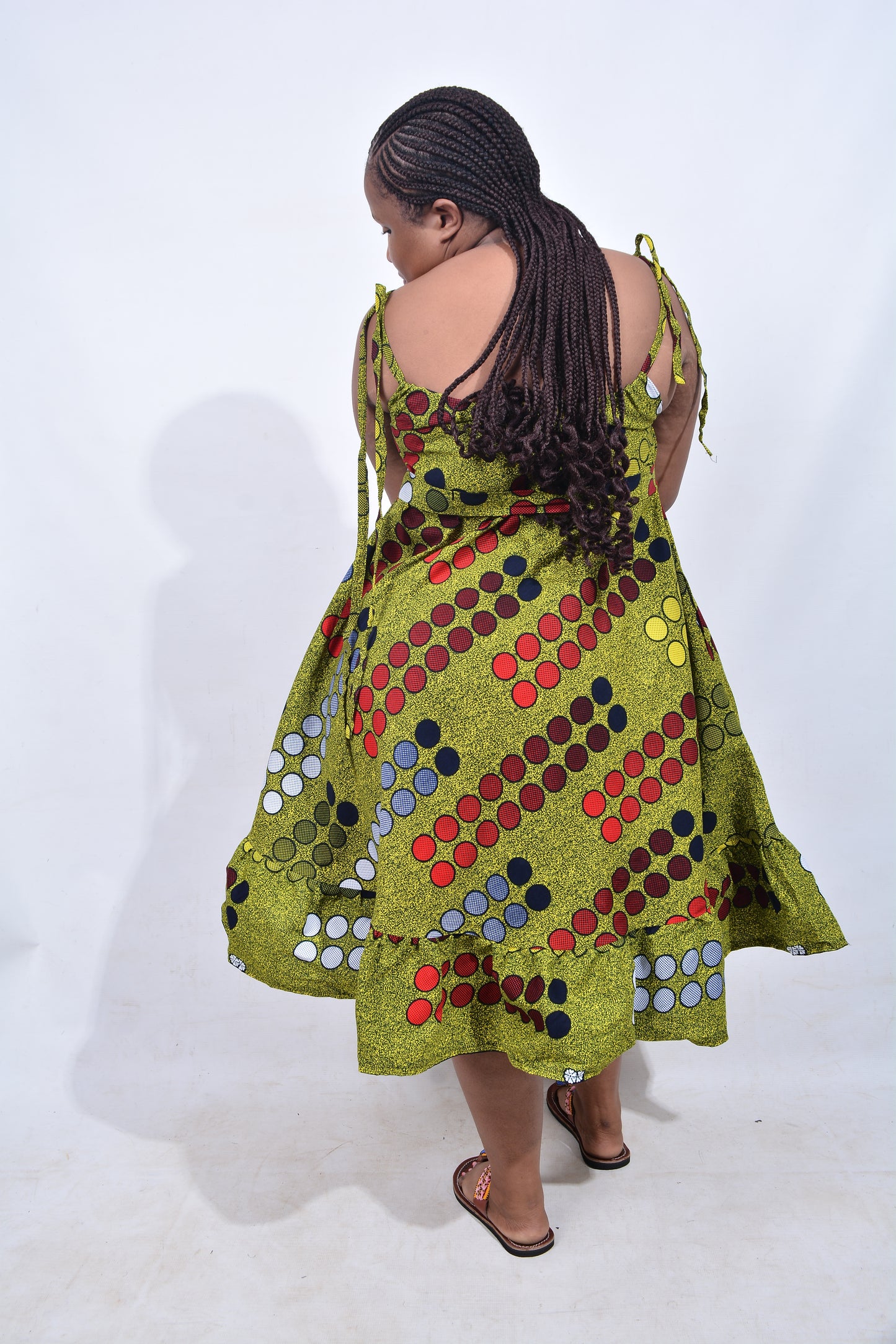 T8210 Traditional African Kente Fabric Yellow, Red, White & Black Dress