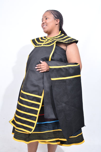 T8192 Traditional Xhosa 3 piece African Black, Red, Yellow & Blue Outfit