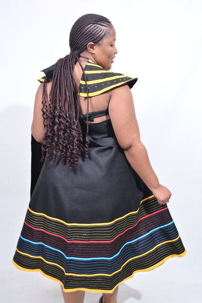 T8192 Traditional Xhosa 3 piece African Black, Red, Yellow & Blue Outfit