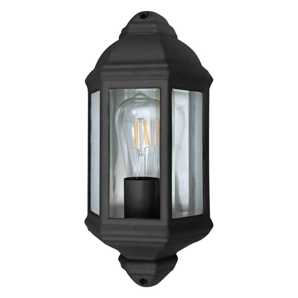 Dakar Black Outdoor Wall Light with Clear Glass