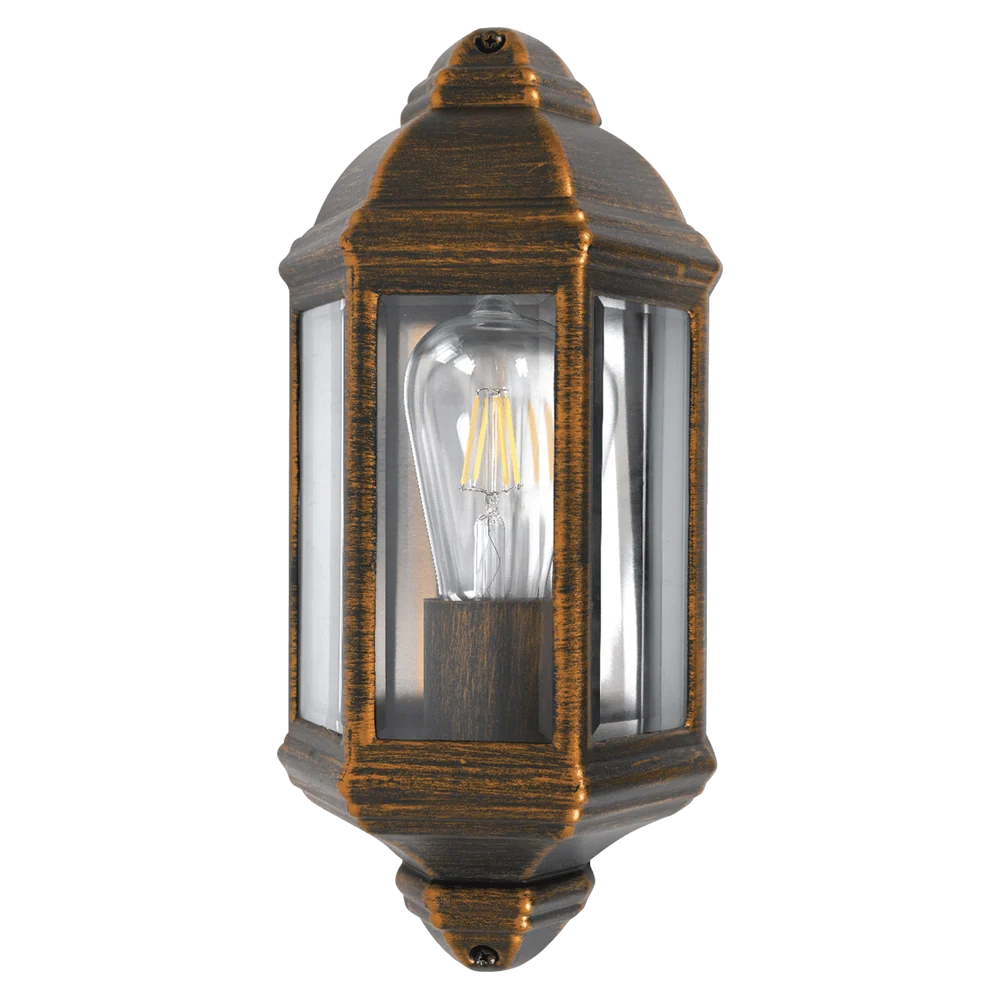 Dakar Old Gold Outdoor Wall Light with Clear Glass