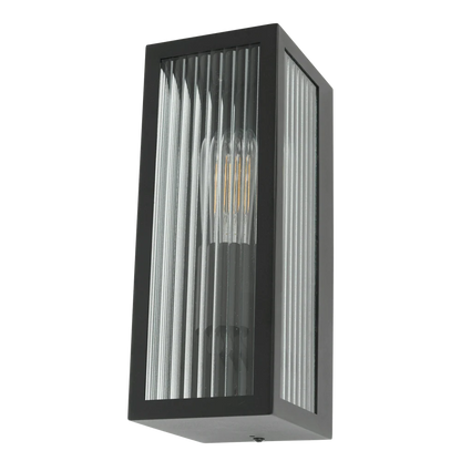 Kamara Black Outdoor Wall Light with Fluted Glass