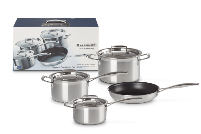 Lecreuset 3-ply Stainless Steel 4-piece Cookware Set