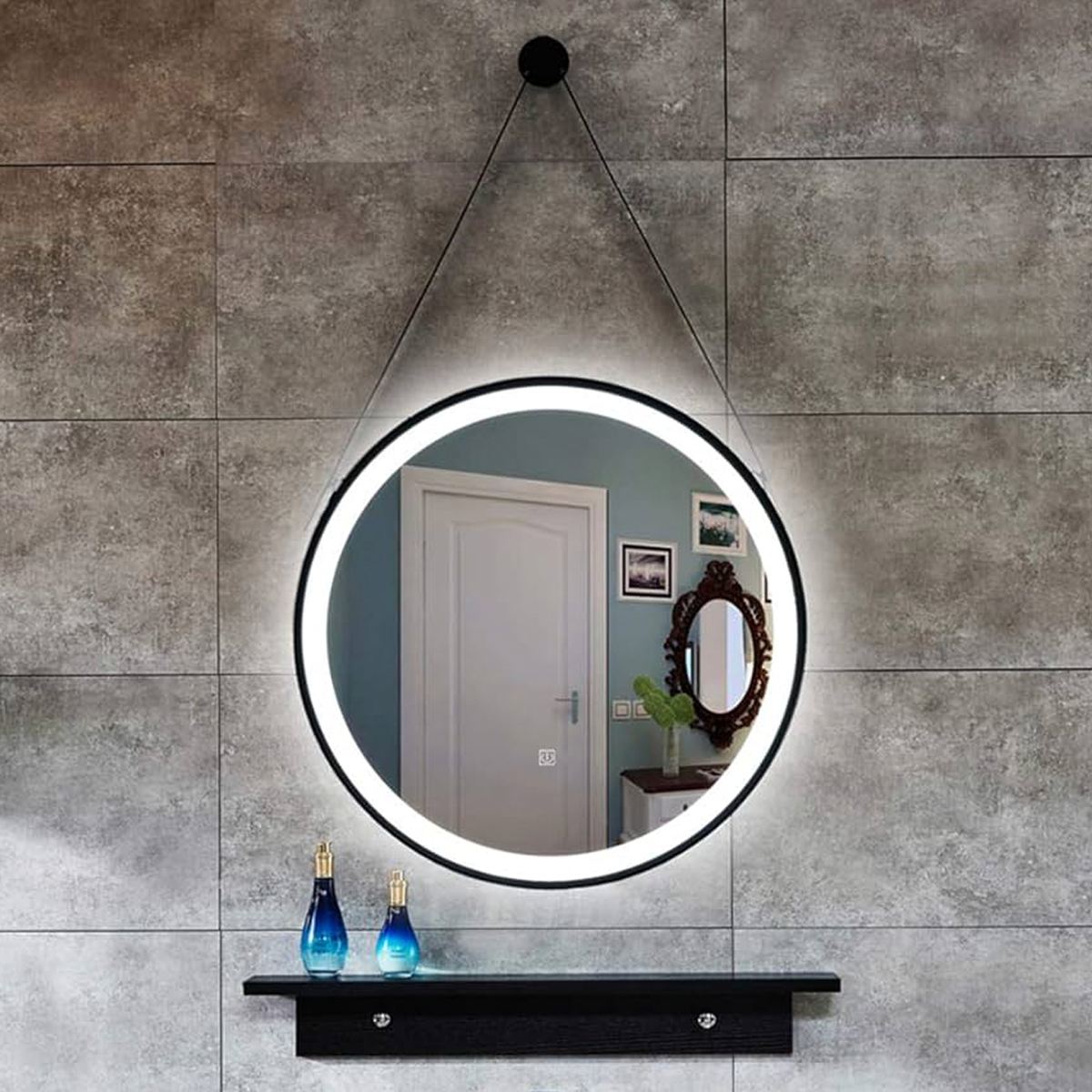 Led Mirror Loft Round 700mm Matt Black (NEW)