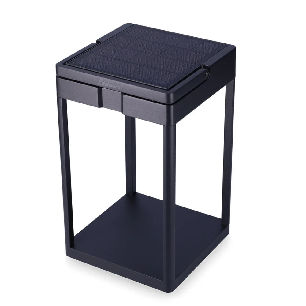 Litehouse Metal Solar Lantern with Touch Control - Black