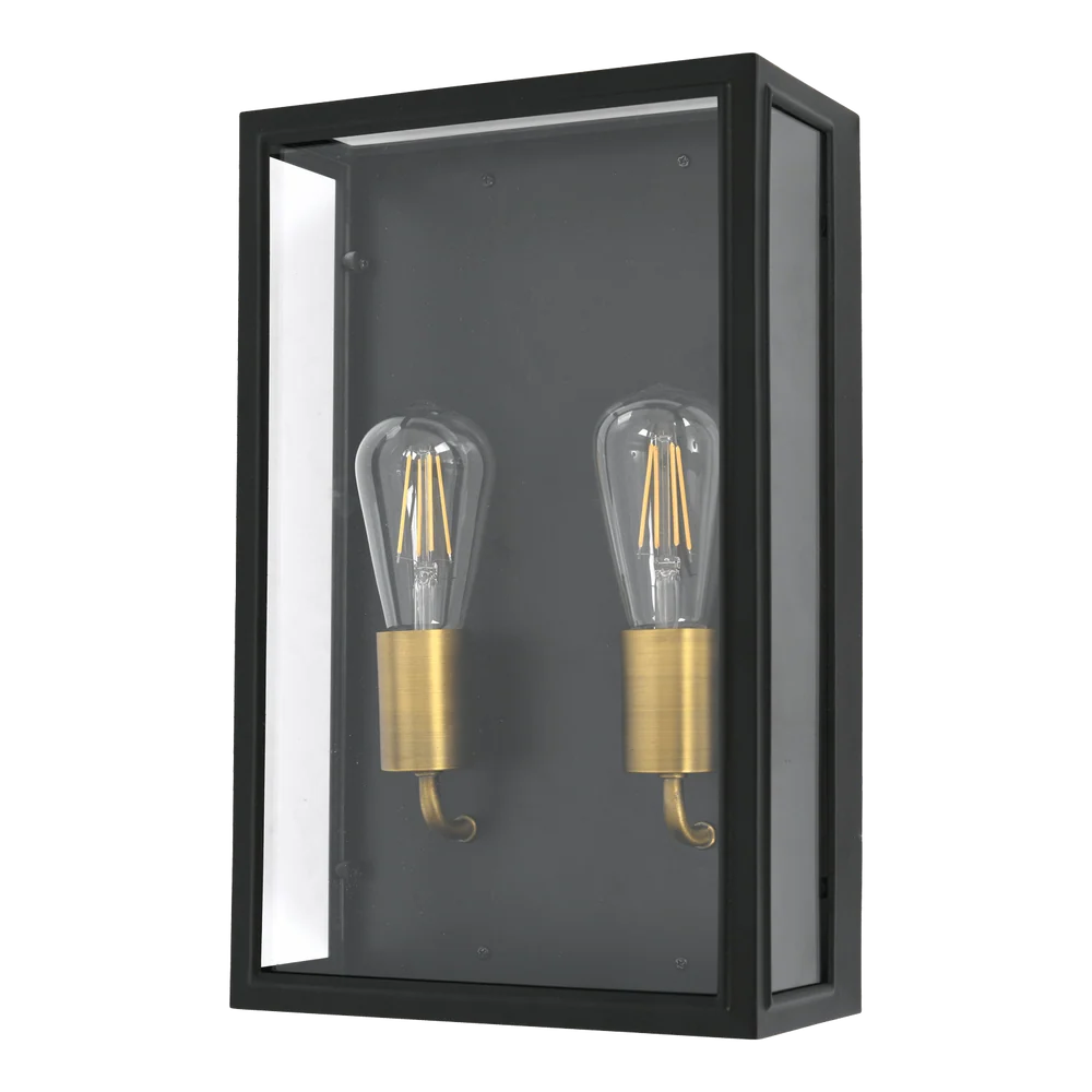 Madison Black and Brass 2 Light Outdoor Wall Light