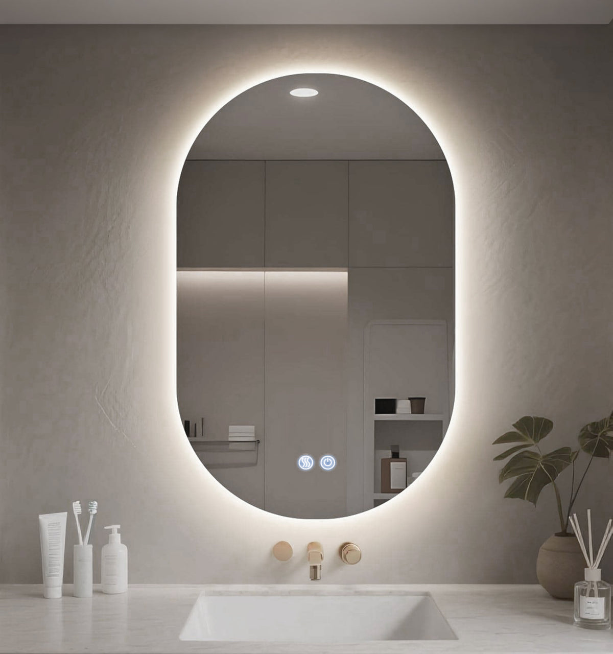 Led Mirror Pill Oval 500x800 With DE Fogger