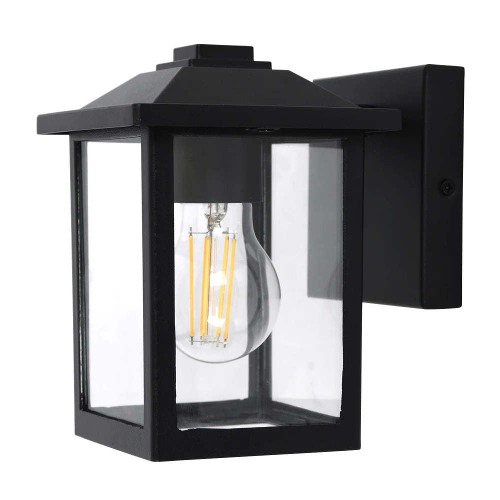 Quinn Black Outdoor Wall Light with Clear Glass