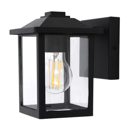 Quinn Black Outdoor Wall Light with Clear Glass