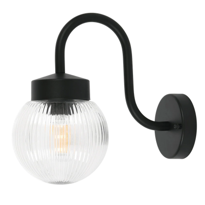 Rae Black Outdoor Wall Light with Ribbed Glass