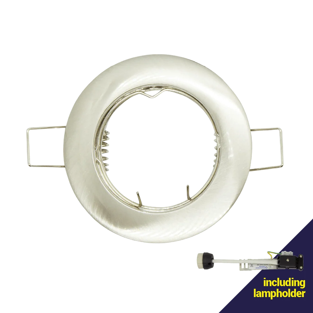 Satin Chrome Fixed 220V Downlight with 63mm Cut Out