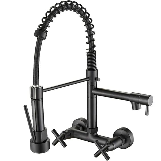 Kitchen Tap with Pull Down Sprayer Sink Spring Faucet Embedded Mixer Tap 1196 Black