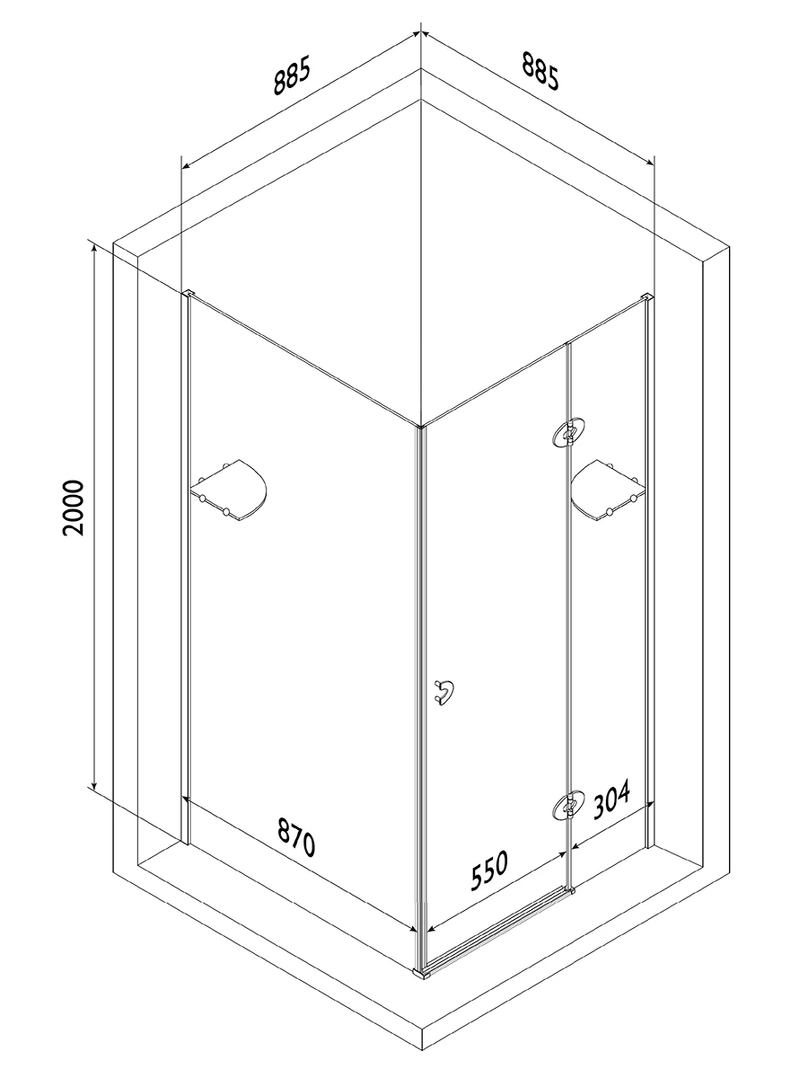 Bianca Chrome Square Frameless Shower Enclosure 885 x 885 x 2000mm