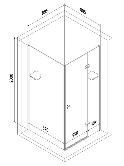 Bianca Chrome Square Frameless Shower Enclosure 885 x 885 x 2000mm