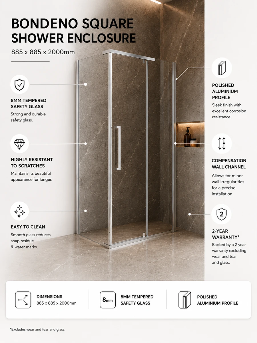 Bondeno Square Shower Enclosure 885 x 885 x 2000mm