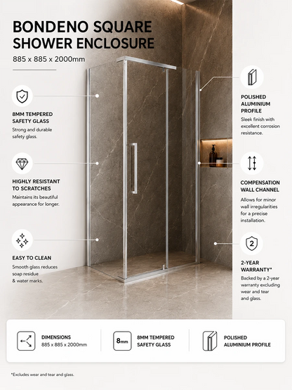 Bondeno Square Shower Enclosure 885 x 885 x 2000mm